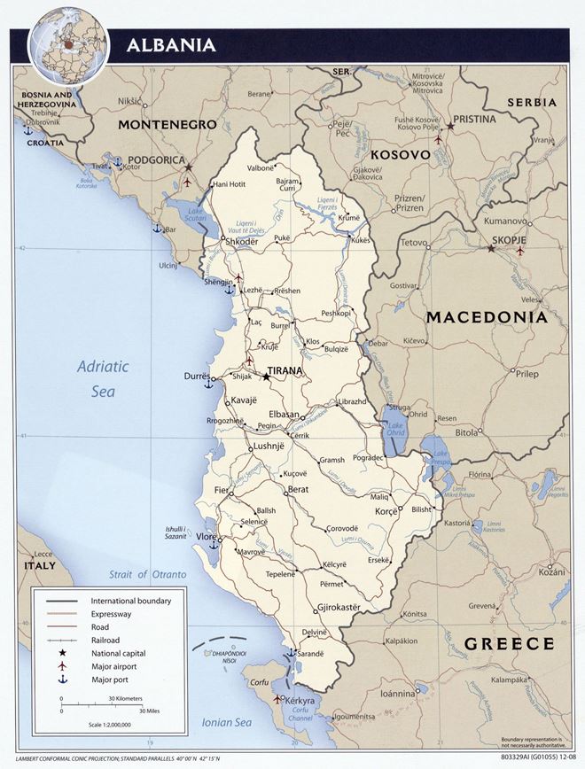 Albánie-mapa
